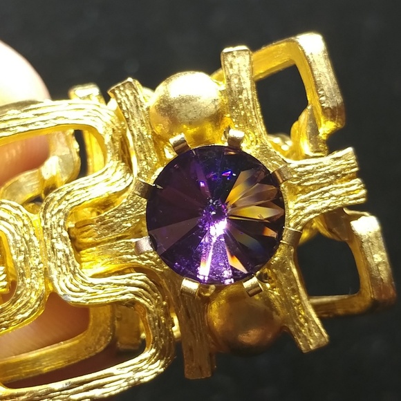 8" Art Deco Style Gold Bracelet w Purple stones - Picture 3 of 5